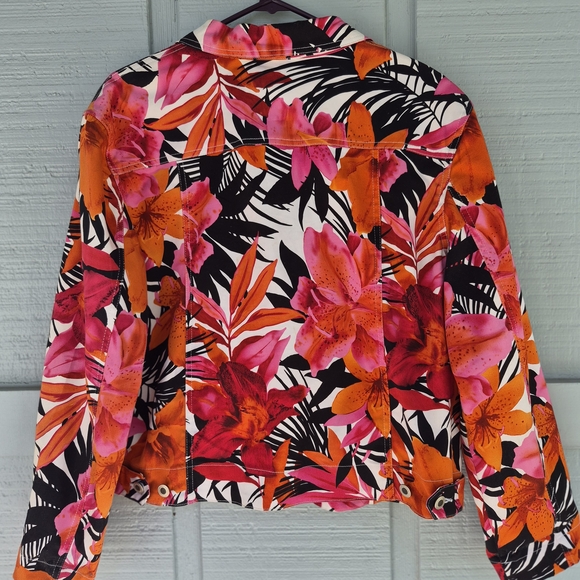 Caribbean Joe Bright Multicolor Tropical Floral Crop Style Jean Jacket Size XL - Picture 3 of 4